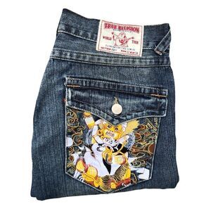 True Religion Embroidered Jeans Size 32 Joey Blue